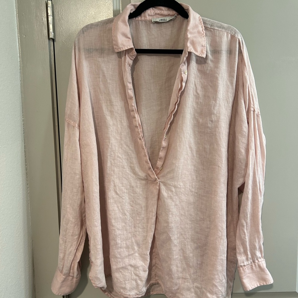 0039 Italy Women's Soft Pink Button Down Blouse
